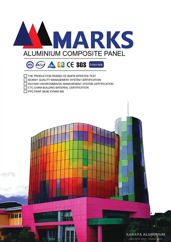 Katalog ACP Marks berbagai pilihan warna ukuran 122 x 244 cm untuk kebutuhan fasad dan interior bangunan.