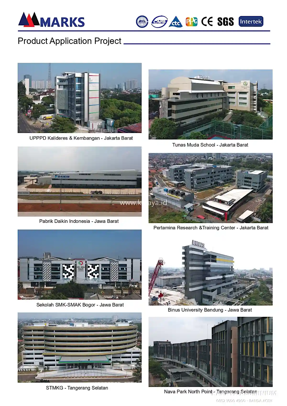 Katalog warna ACP Marks untuk aplikasi fasad bangunan modern, kanopi, plafon, dan partisi interior.